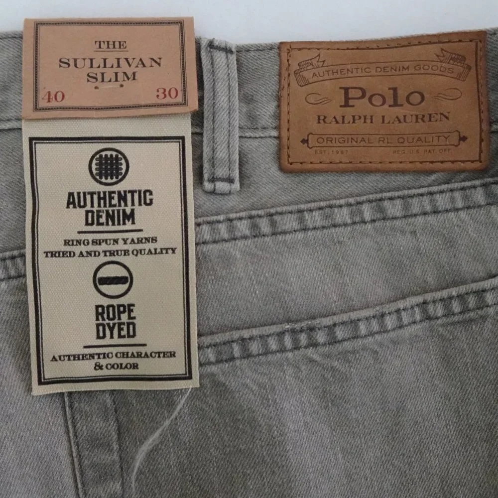 Polo Ralph Lauren Jeans Men's 40x30 Sullivan Slim Distressed Repaired Gray Denim